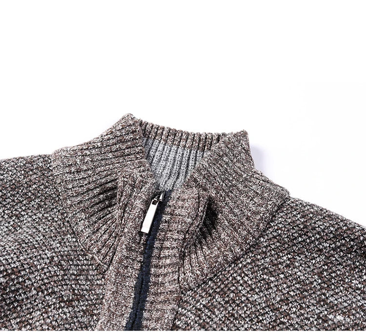 Men's Knitted Jacket Autumn Winter Slim Fit Stand Collar Zipper Jacket Warm Cardigan Men