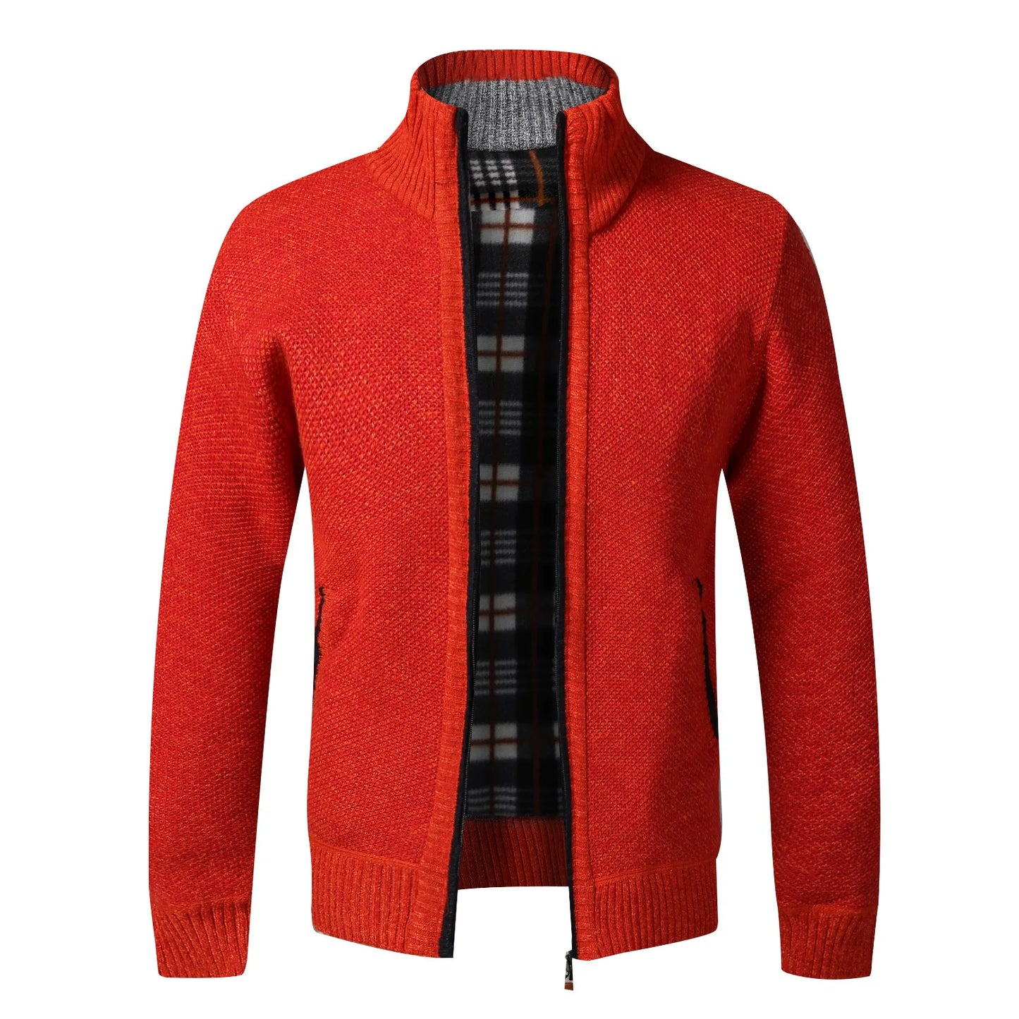 Men's Knitted Jacket Autumn Winter Slim Fit Stand Collar Zipper Jacket Warm Cardigan Men