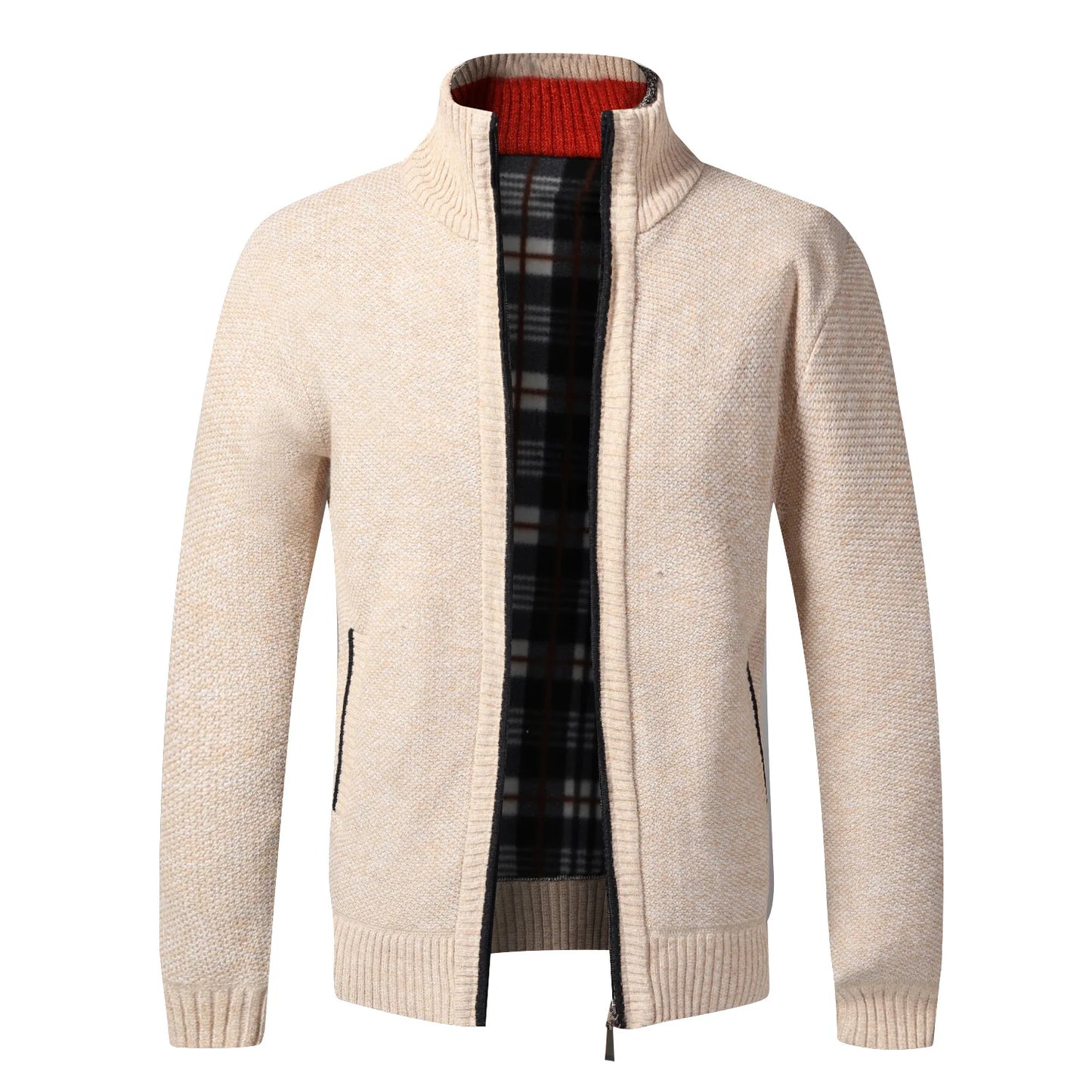 Men's Knitted Jacket Autumn Winter Slim Fit Stand Collar Zipper Jacket Warm Cardigan Men