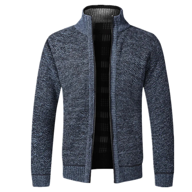 Men's Knitted Jacket Autumn Winter Slim Fit Stand Collar Zipper Jacket Warm Cardigan Men