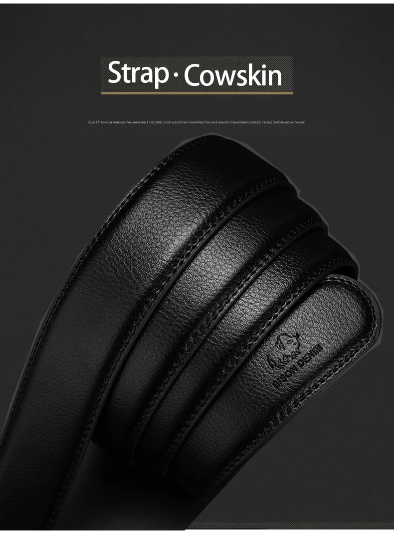 Men Genuine Leather Belt Metal Automatic Buckle Adjustment High Quality Adjustable Leather Belt