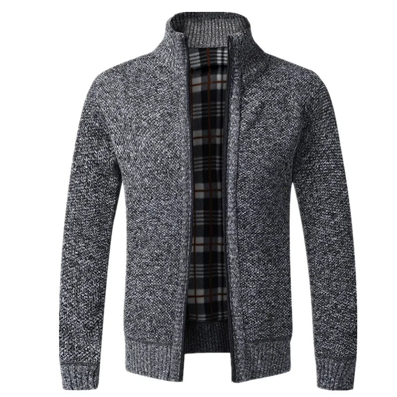 Men's Knitted Jacket Autumn Winter Slim Fit Stand Collar Zipper Jacket Warm Cardigan Men
