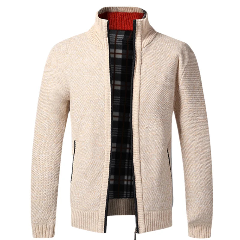 Men's Knitted Jacket Autumn Winter Slim Fit Stand Collar Zipper Jacket Warm Cardigan Men