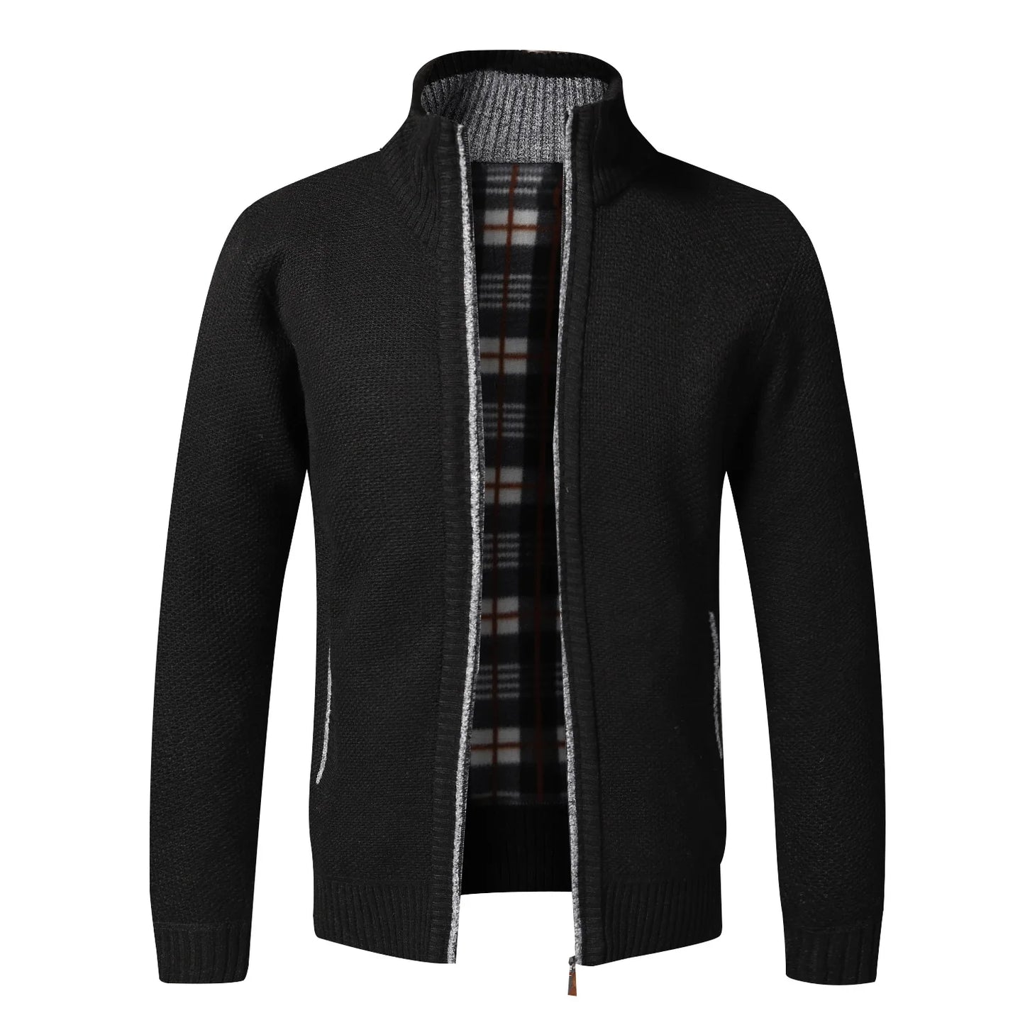 Men's Knitted Jacket Autumn Winter Slim Fit Stand Collar Zipper Jacket Warm Cardigan Men