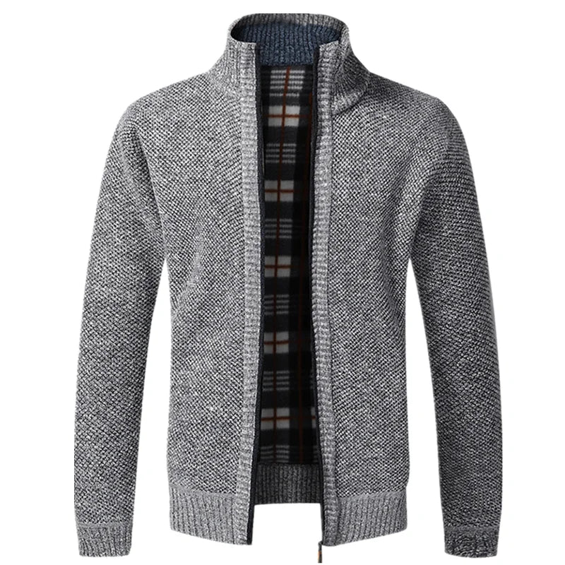 Men's Knitted Jacket Autumn Winter Slim Fit Stand Collar Zipper Jacket Warm Cardigan Men