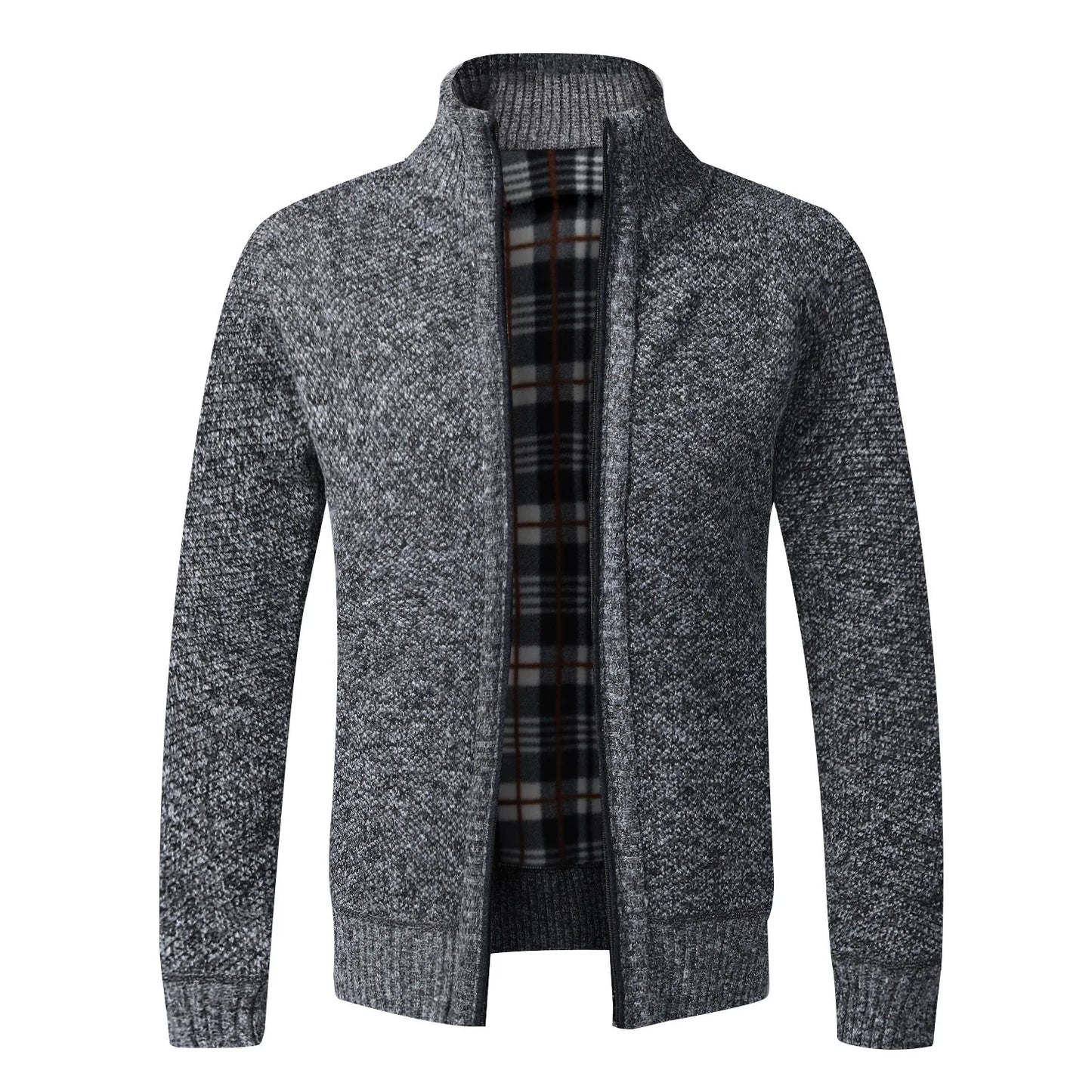 Men's Knitted Jacket Autumn Winter Slim Fit Stand Collar Zipper Jacket Warm Cardigan Men