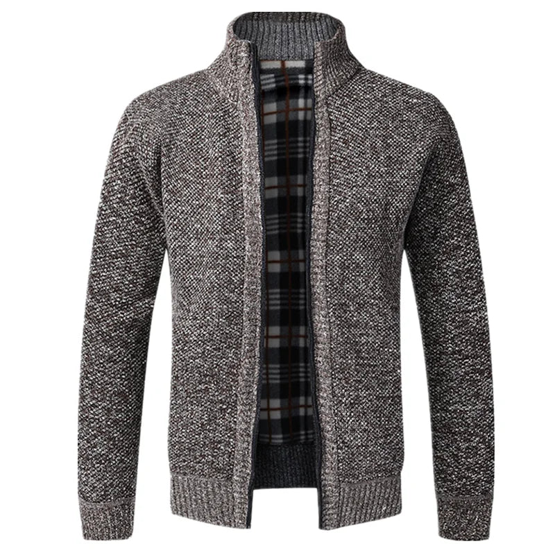 Men's Knitted Jacket Autumn Winter Slim Fit Stand Collar Zipper Jacket Warm Cardigan Men