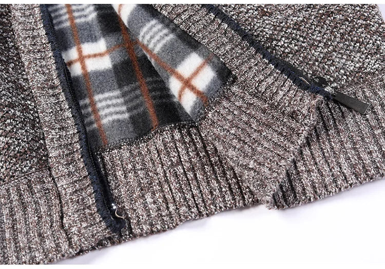 Men's Knitted Jacket Autumn Winter Slim Fit Stand Collar Zipper Jacket Warm Cardigan Men