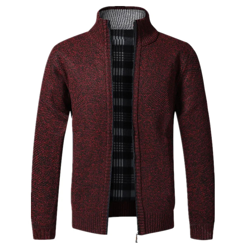 Men's Knitted Jacket Autumn Winter Slim Fit Stand Collar Zipper Jacket Warm Cardigan Men