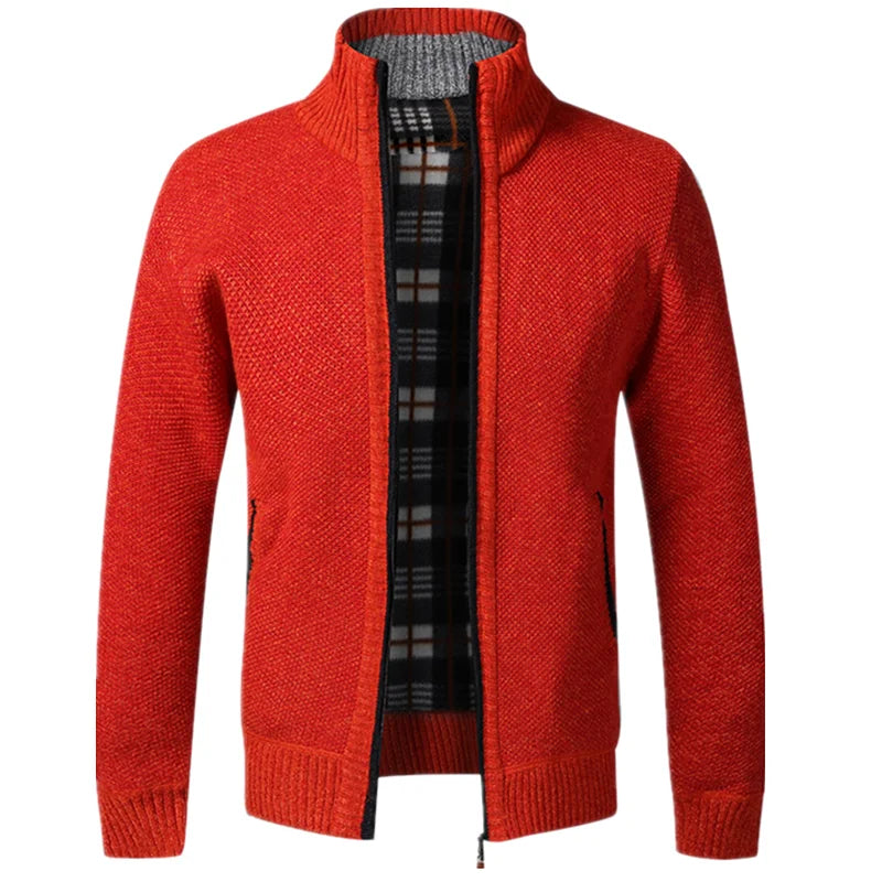 Men's Knitted Jacket Autumn Winter Slim Fit Stand Collar Zipper Jacket Warm Cardigan Men