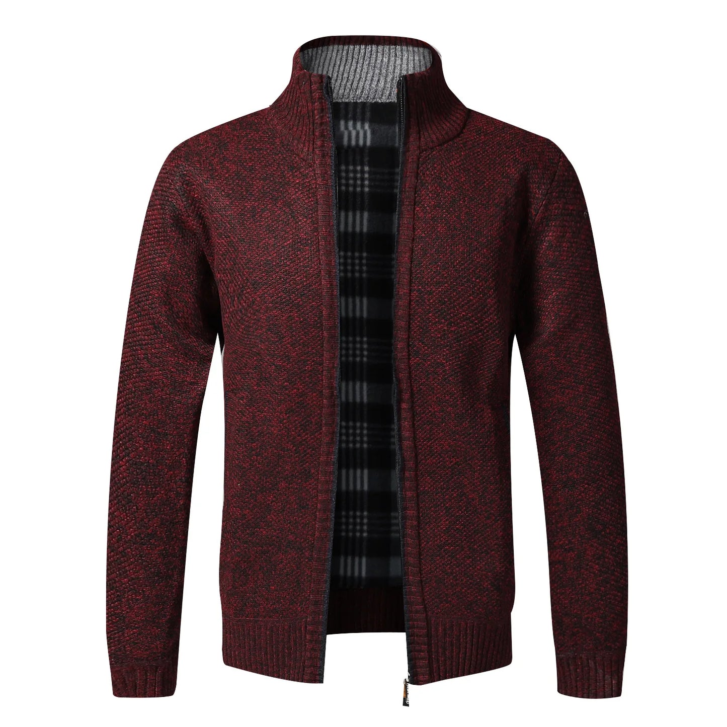 Men's Knitted Jacket Autumn Winter Slim Fit Stand Collar Zipper Jacket Warm Cardigan Men