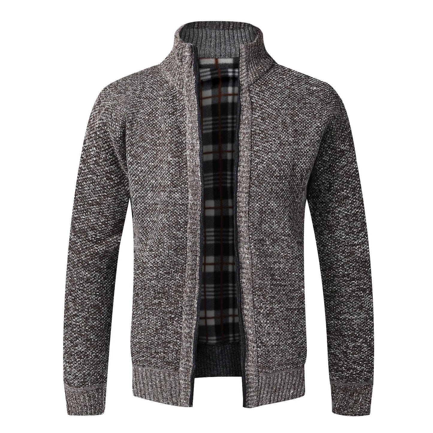 Men's Knitted Jacket Autumn Winter Slim Fit Stand Collar Zipper Jacket Warm Cardigan Men