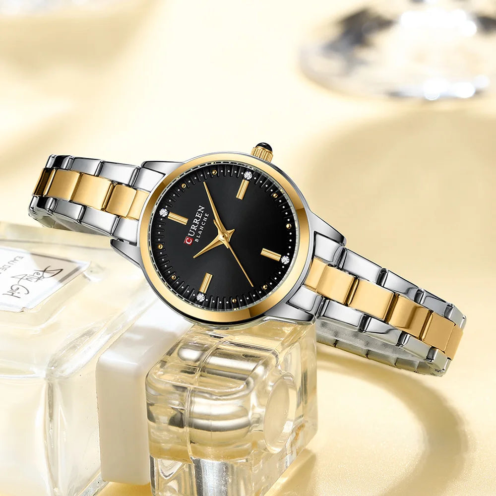 Women Watches CURREN Round Dial Quartz Watches with Stainless Steel Bracelet Wristwatches
