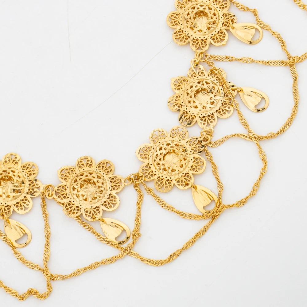 Gold Color Flower Design Necklace and Earrings Jewelry Set for Weddings Party Jewelry Gift