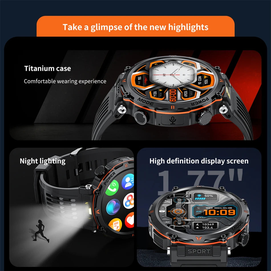 LIGE Smart Watch 600mah Battery LED Flashlight Compass Military Sport Watches Bluetooth Call Waterproof