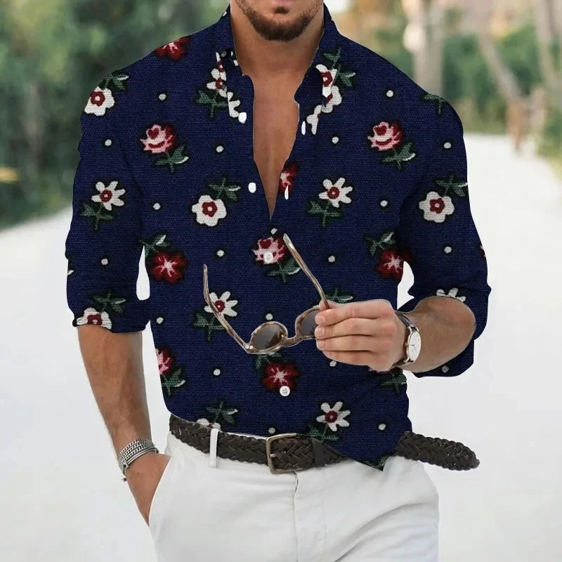 Men's Shirt Hawaii Tropical 3D Printed Floral Pattern Men Shirt Fashion Comfortable Long Sleeve Beach Roll
