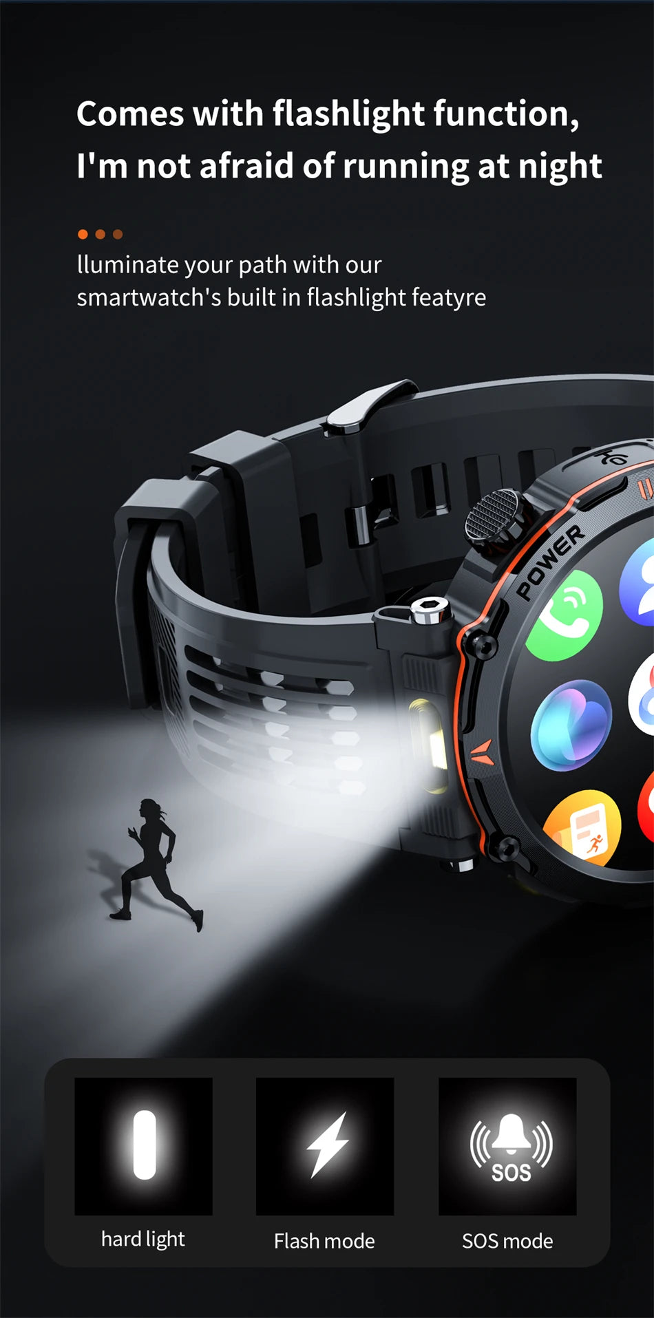 LIGE Smart Watch 600mah Battery LED Flashlight Compass Military Sport Watches Bluetooth Call Waterproof