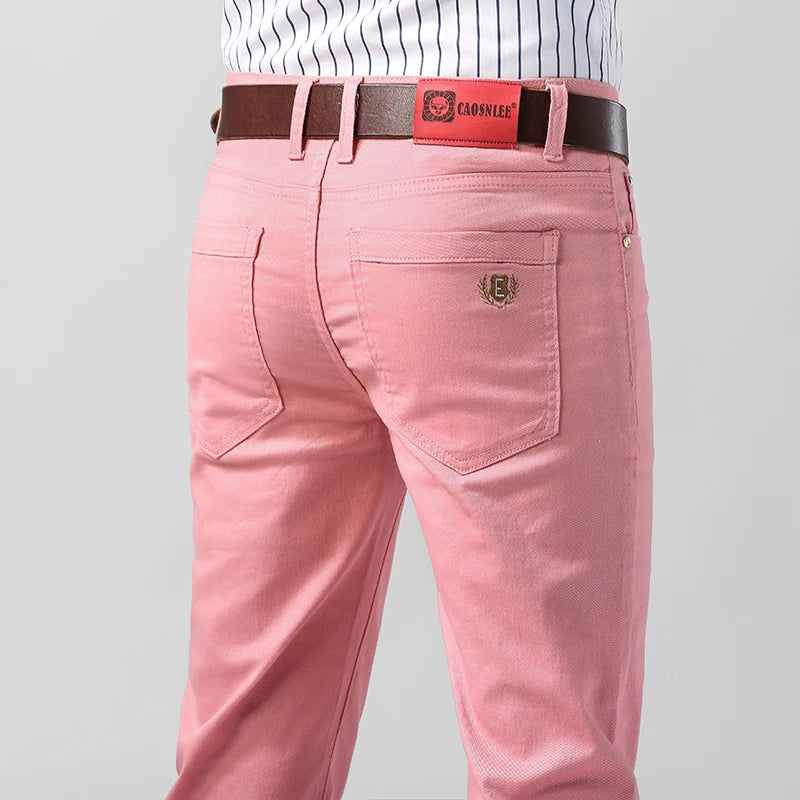 Men's Jeans Casual Pant Stretch Skinny Jeans New Elastic Yellow Pink Red Slim Male Clothing Solid Color Simple Business Trousers