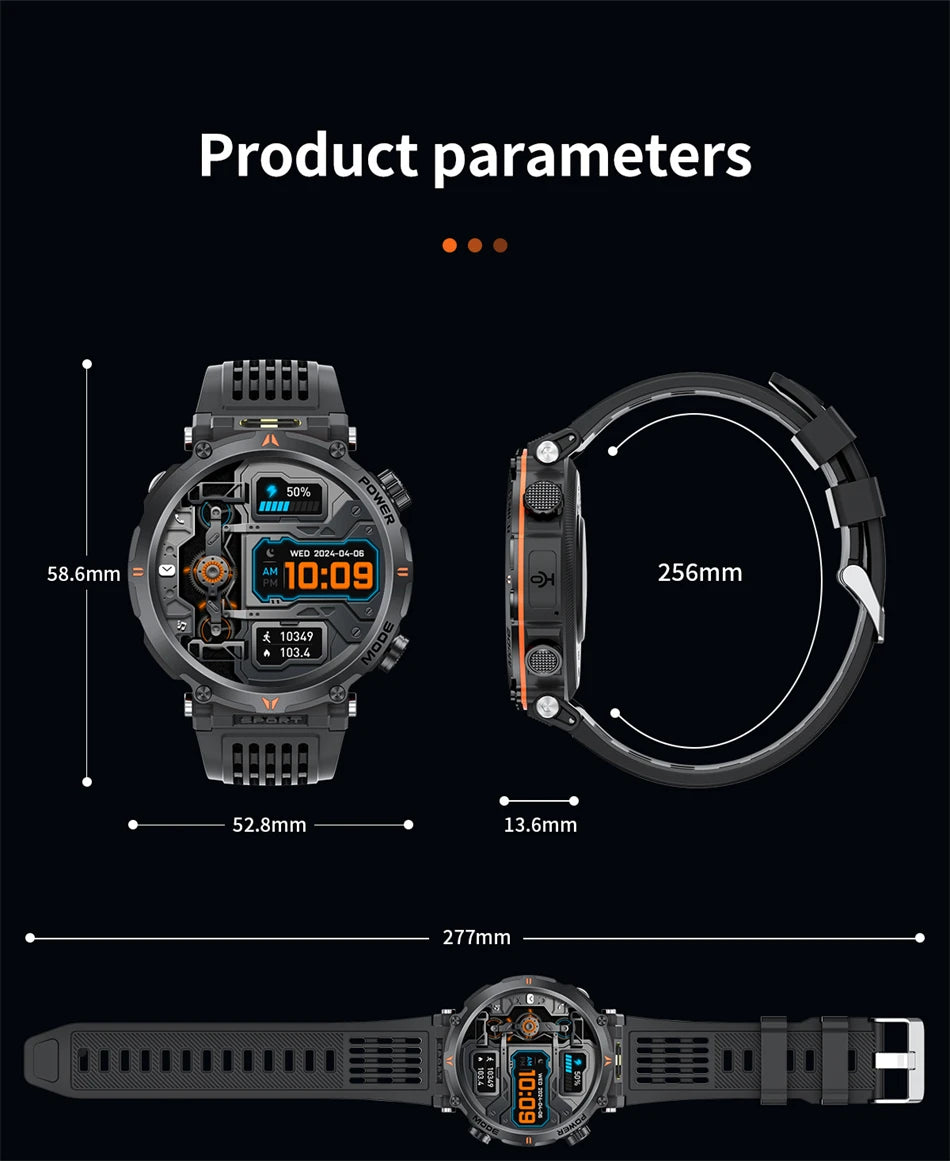 LIGE Smart Watch 600mah Battery LED Flashlight Compass Military Sport Watches Bluetooth Call Waterproof