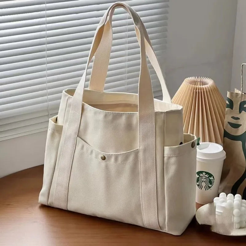 Women Canvas Tote Bags Large Capacity For Work Commuting Carrying Handbag Outfit Shoulder Bag