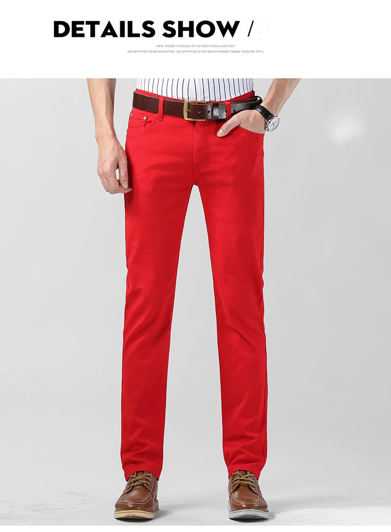 Men's Jeans Casual Pant Stretch Skinny Jeans New Elastic Yellow Pink Red Slim Male Clothing Solid Color Simple Business Trousers