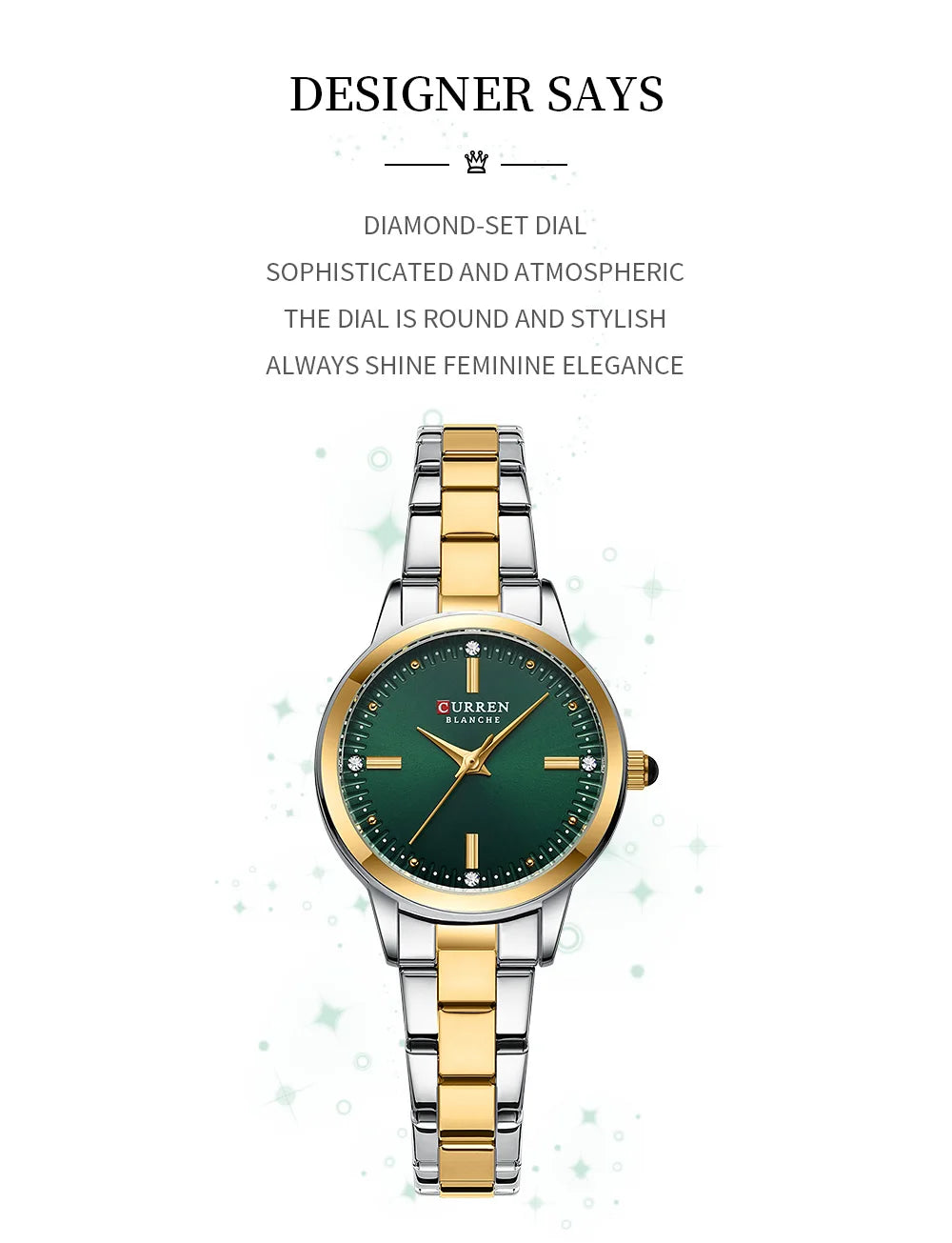 Women Watches CURREN Round Dial Quartz Watches with Stainless Steel Bracelet Wristwatches