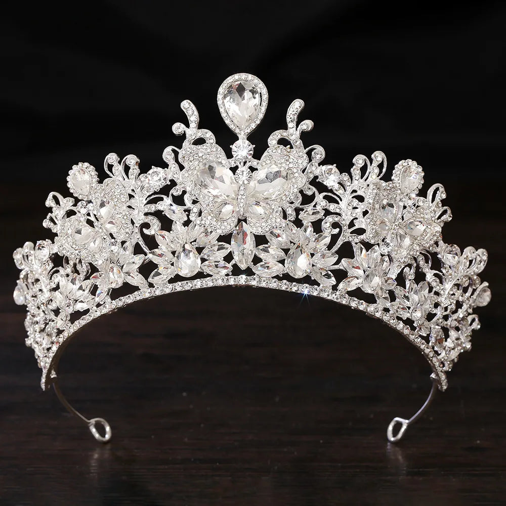 KMVEXO Baroque Big Crystal Butterfly Bridal Tiaras Crowns Headpiece Rhinestone Pageant Diadem Wedding Fairy and Bridal Crown