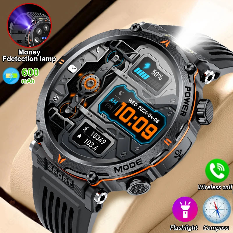 LIGE Smart Watch 600mah Battery LED Flashlight Compass Military Sport Watches Bluetooth Call Waterproof
