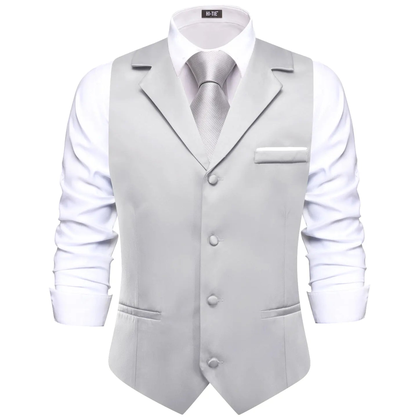 Men Vest With Tie Hi-Tie Champagne Solid V-neck Jacquard Tuxedo Dress Waistcoat Adjustable Jacket