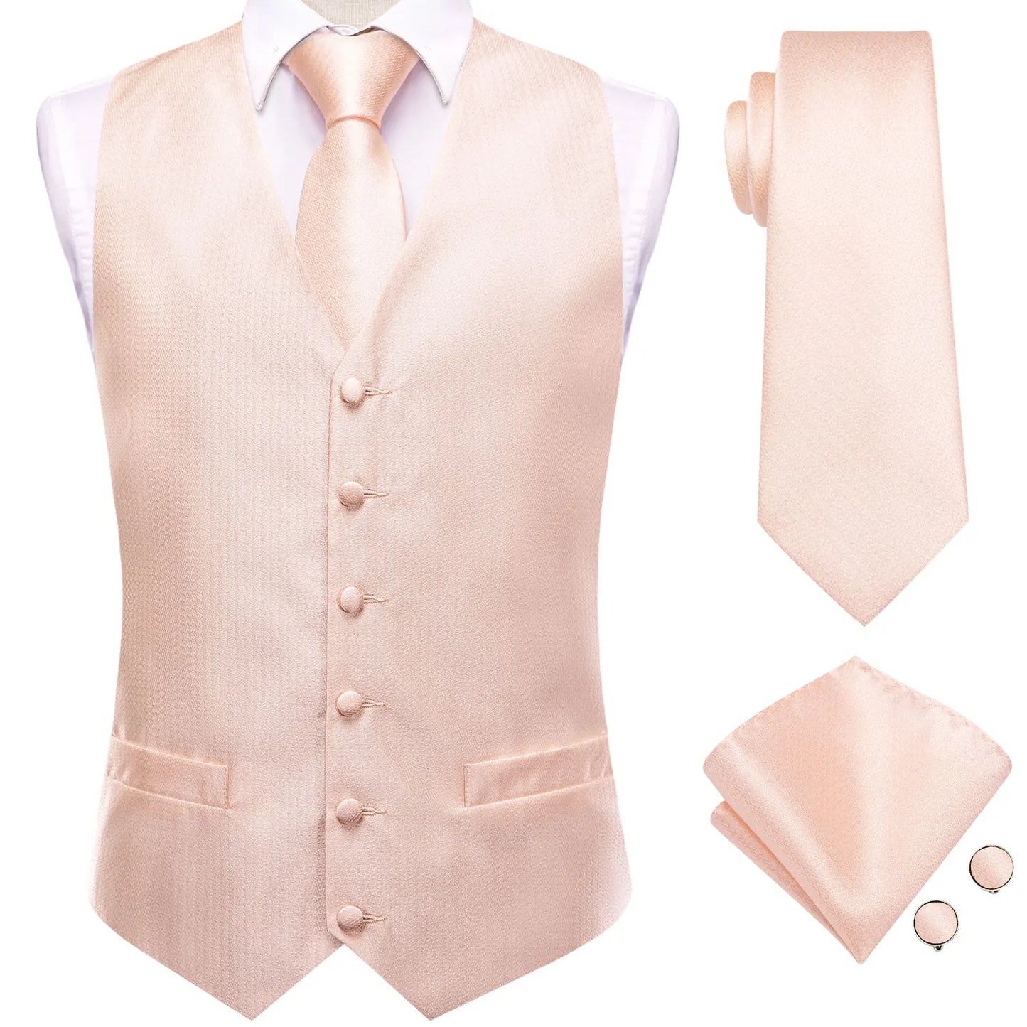 Men Suit Vest Hi-Tie Solid Voilet Lilac Silk 4PC Woven Waistcoat Tie Pocket Square Cufflink Business Wedding Dress Waist Jacket