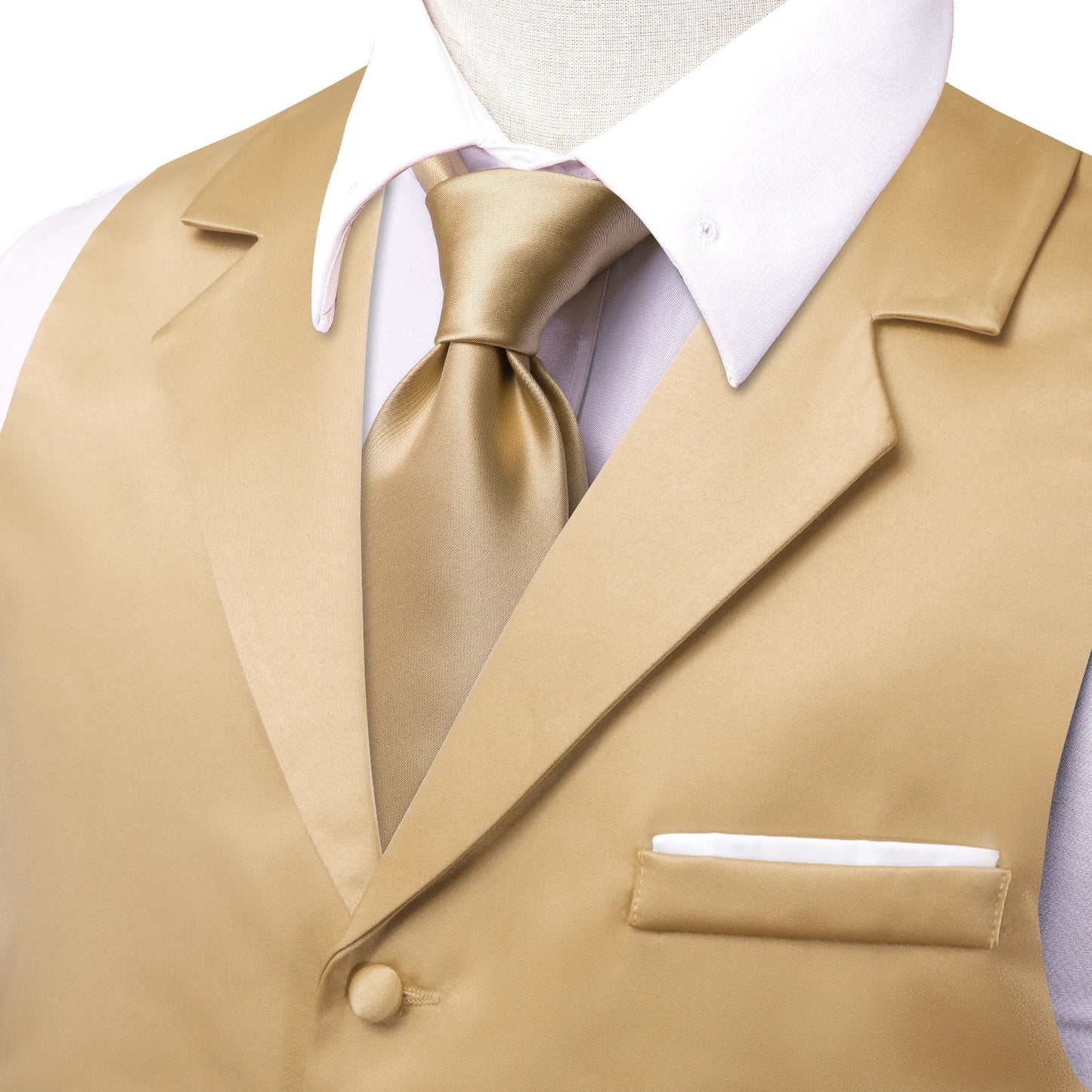 Men Vest With Tie Hi-Tie Champagne Solid V-neck Jacquard Tuxedo Dress Waistcoat Adjustable Jacket