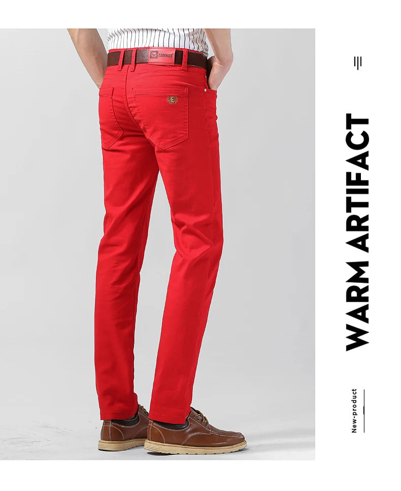 Men's Jeans Casual Pant Stretch Skinny Jeans New Elastic Yellow Pink Red Slim Male Clothing Solid Color Simple Business Trousers