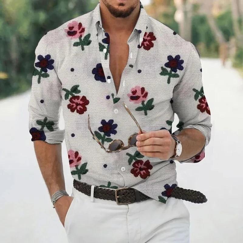 Men's Shirt Hawaii Tropical 3D Printed Floral Pattern Men Shirt Fashion Comfortable Long Sleeve Beach Roll
