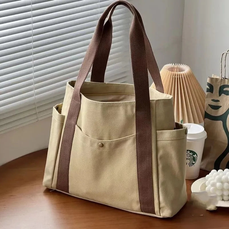 Women Canvas Tote Bags Large Capacity For Work Commuting Carrying Handbag Outfit Shoulder Bag
