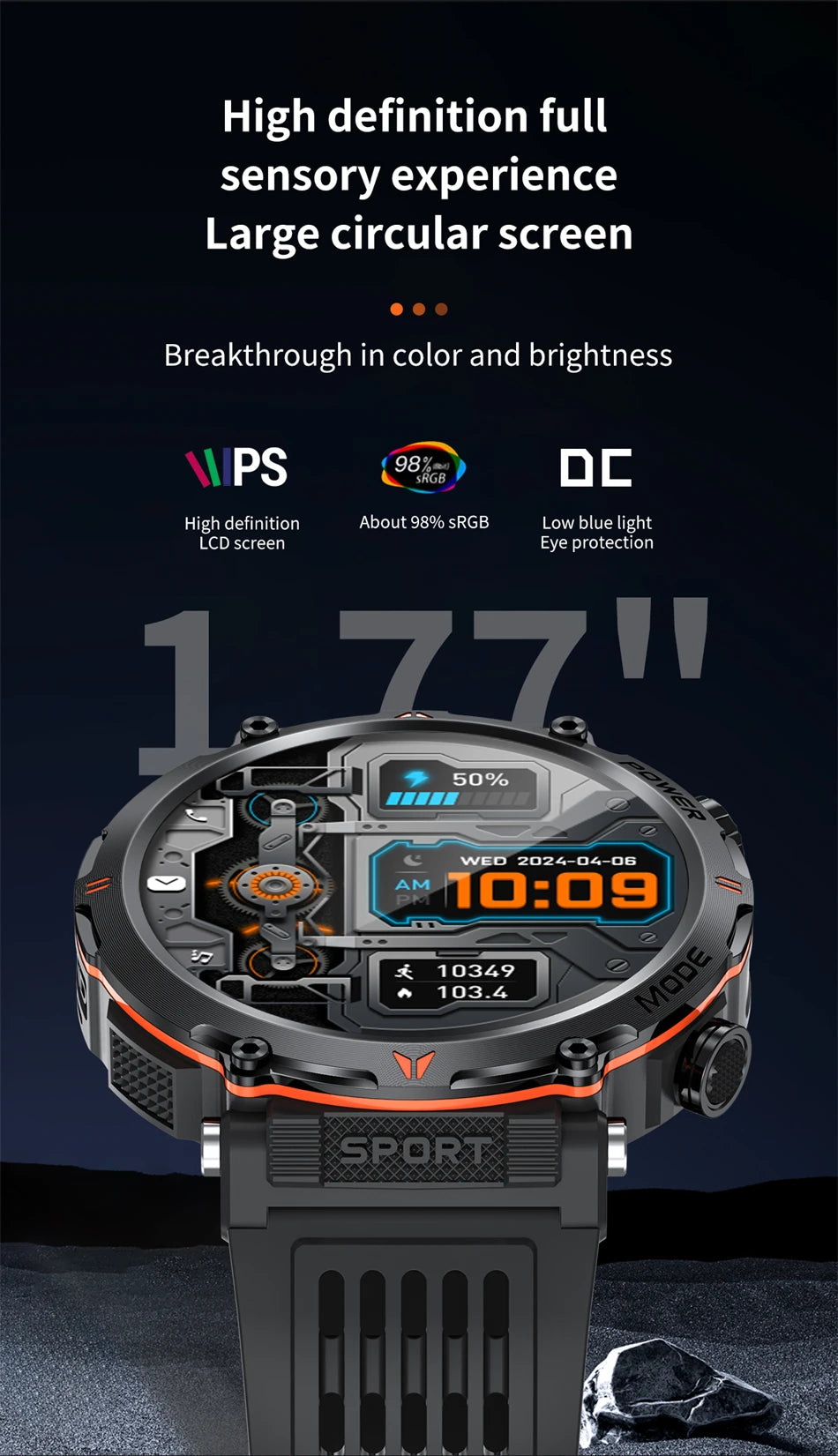 LIGE Smart Watch 600mah Battery LED Flashlight Compass Military Sport Watches Bluetooth Call Waterproof