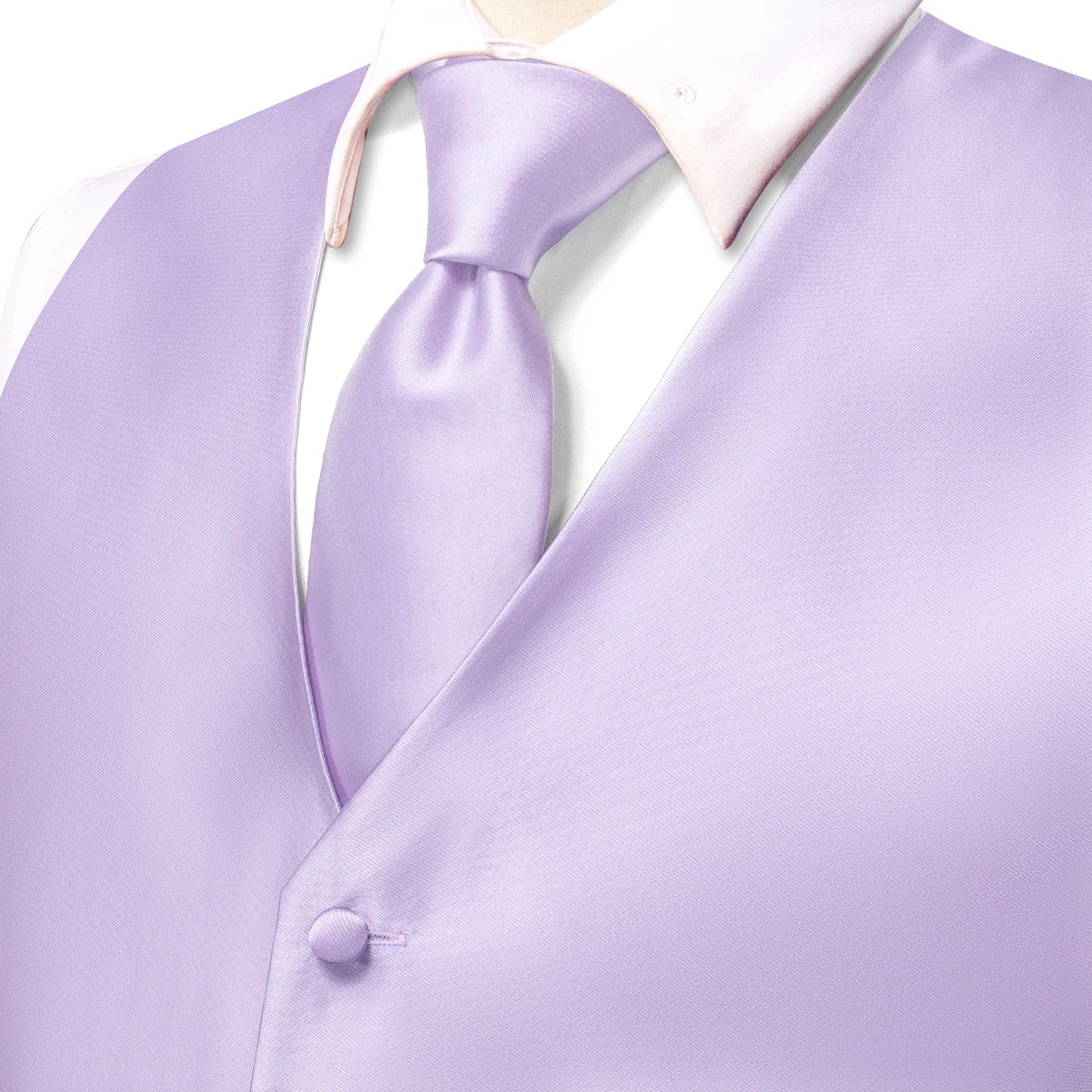 Men Suit Vest Hi-Tie Solid Voilet Lilac Silk 4PC Woven Waistcoat Tie Pocket Square Cufflink Business Wedding Dress Waist Jacket
