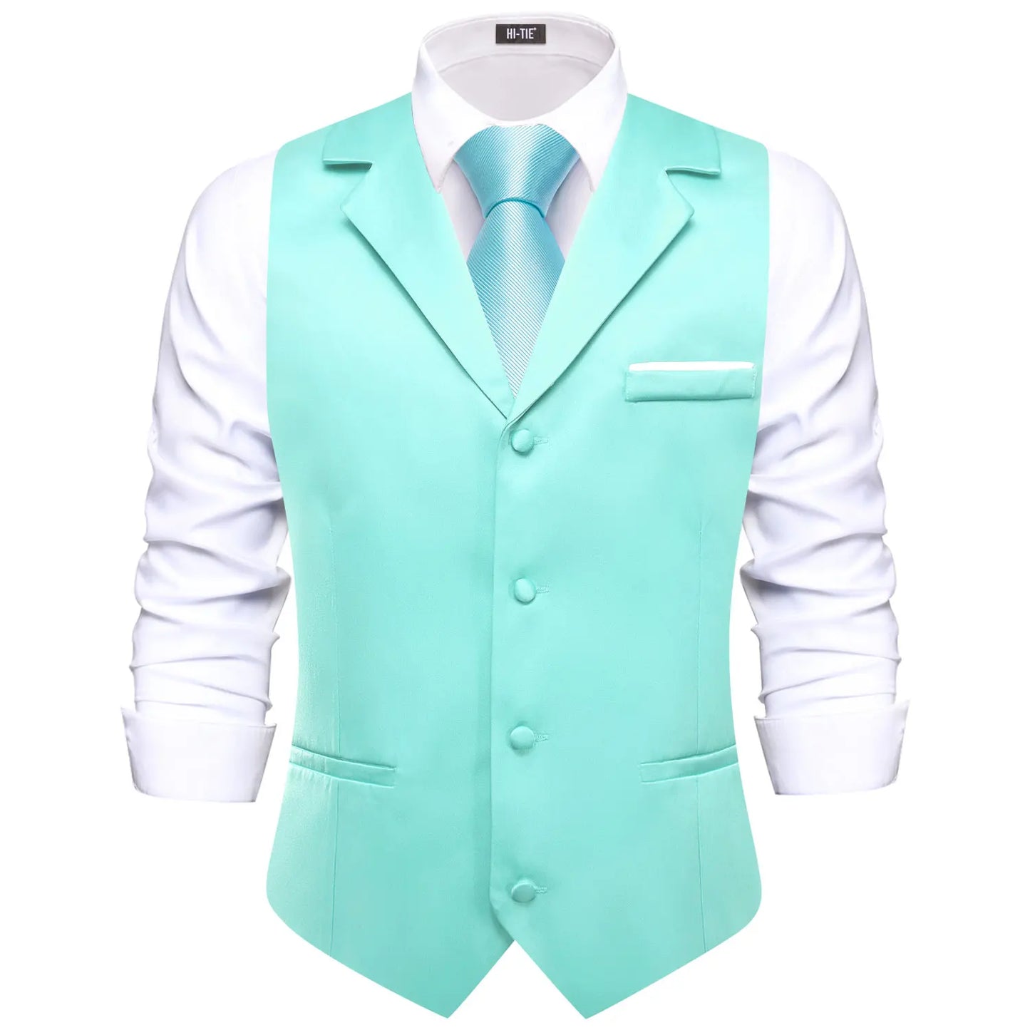 Men Vest With Tie Hi-Tie Champagne Solid V-neck Jacquard Tuxedo Dress Waistcoat Adjustable Jacket