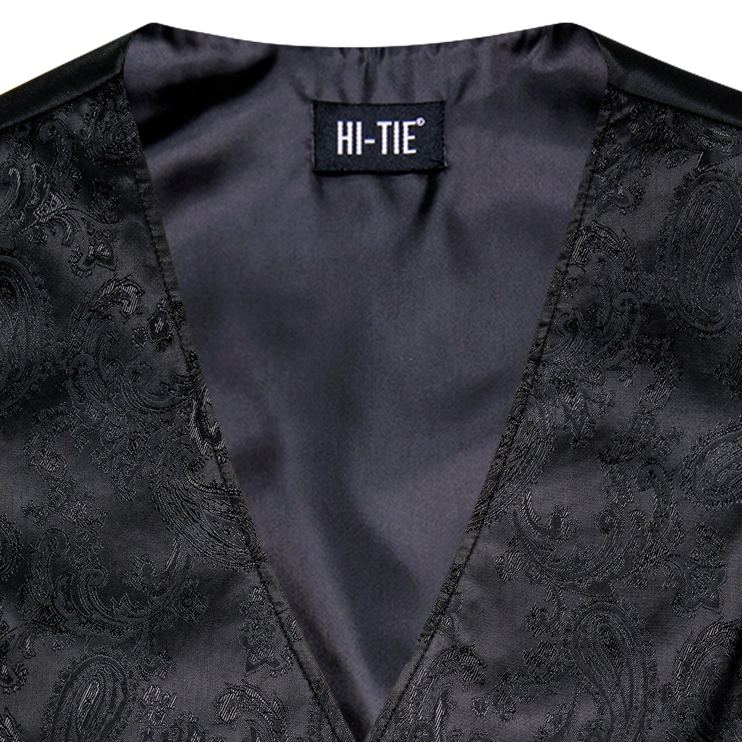 Men Suit Vests Hi-Tie Silk 4PC Woven Black Paisley Waistcoat Tie Pocket Square Cufflinks Business Wedding Dress Waist Jacket