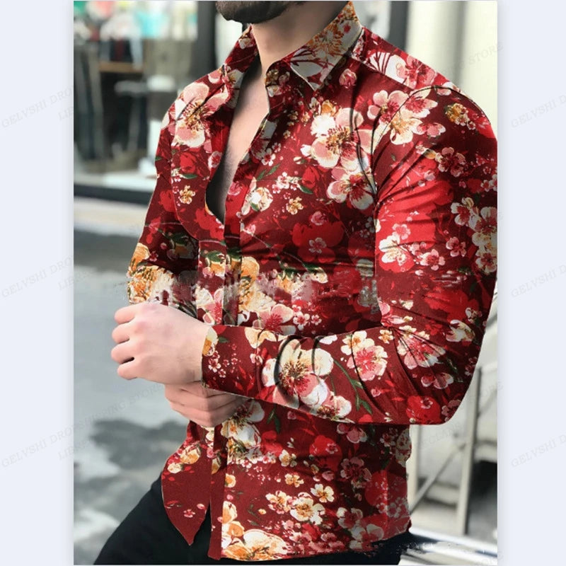 Men's Shirt Hawaii Tropical 3D Printed Floral Pattern Men Shirt Fashion Comfortable Long Sleeve Beach Roll