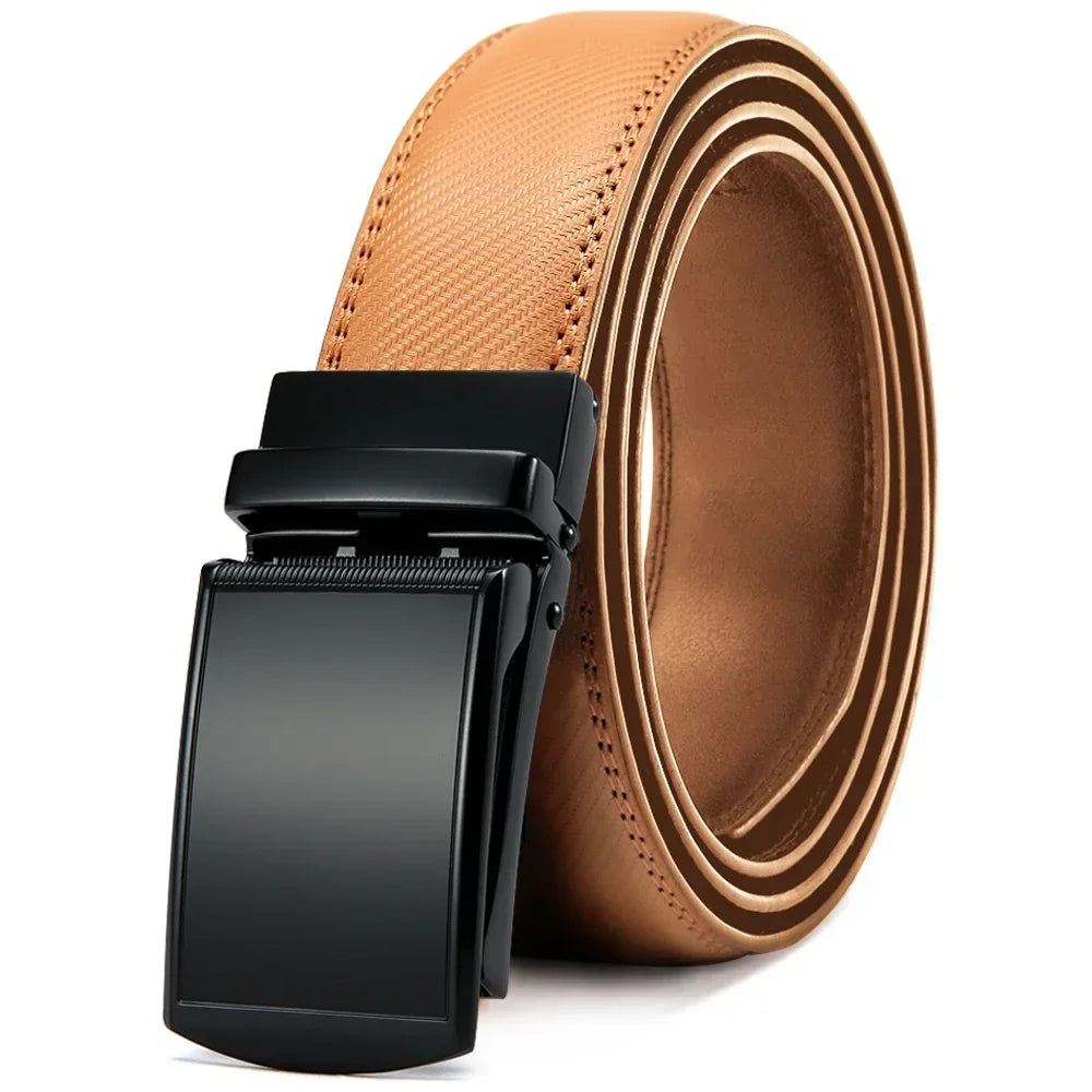 Men Genuine Leather Belt Metal Automatic Buckle Adjustment Adjustable Leather Belt