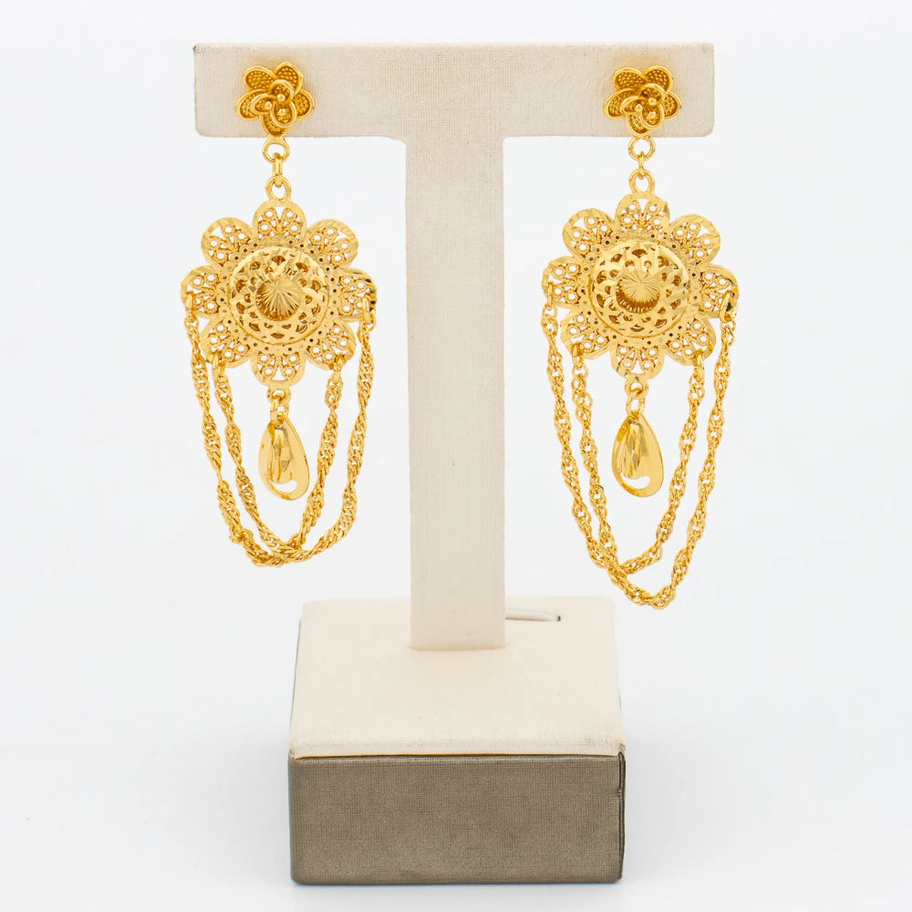 Gold Color Flower Design Necklace and Earrings Jewelry Set for Weddings Party Jewelry Gift