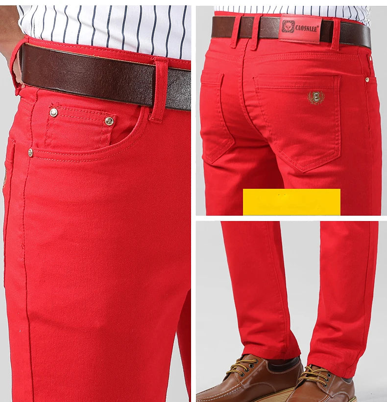 Men's Jeans Casual Pant Stretch Skinny Jeans New Elastic Yellow Pink Red Slim Male Clothing Solid Color Simple Business Trousers