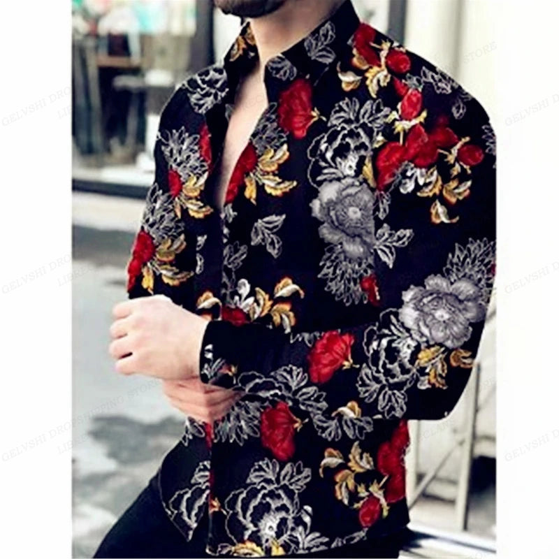 Men's Shirt Hawaii Tropical 3D Printed Floral Pattern Men Shirt Fashion Comfortable Long Sleeve Beach Roll