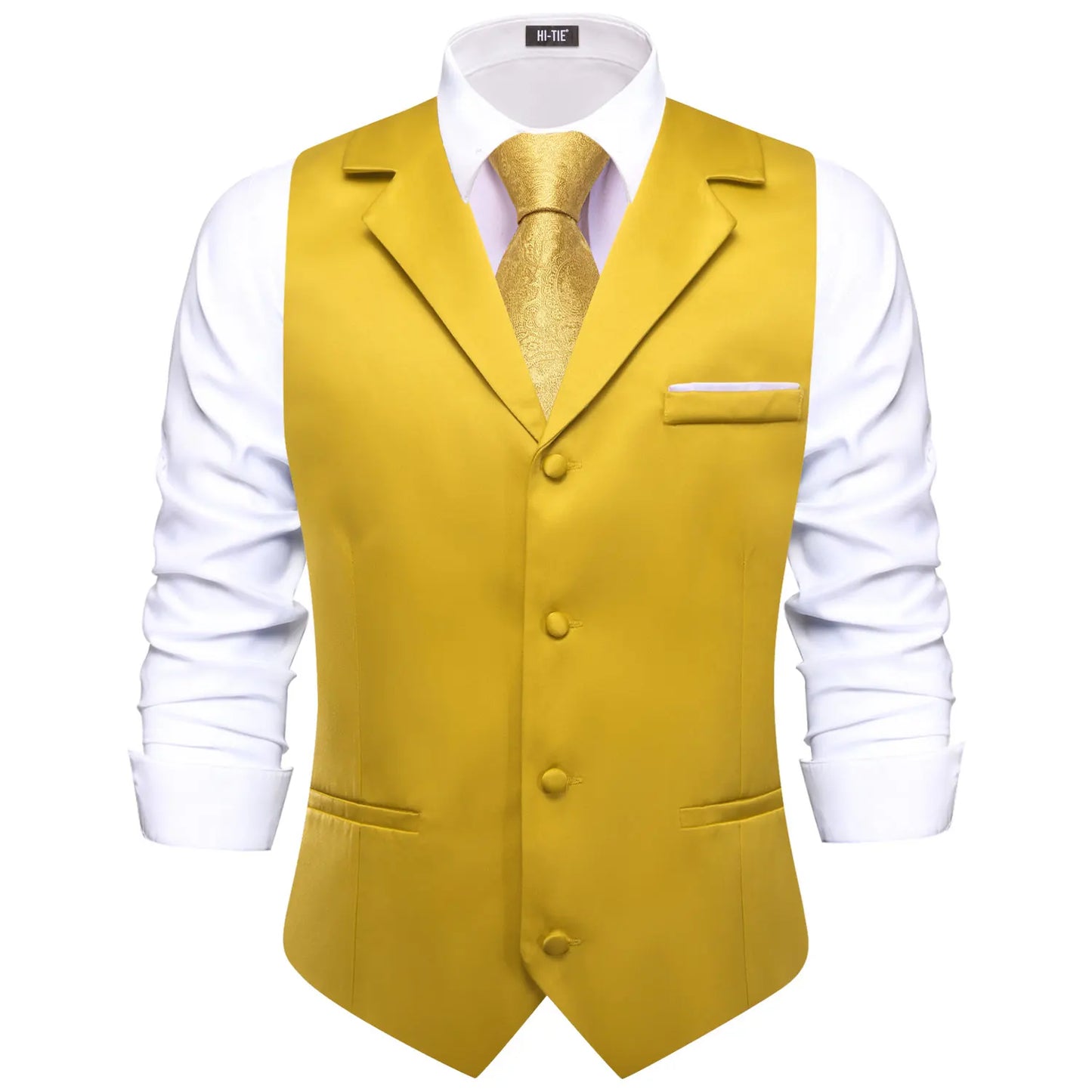 Men Vest With Tie Hi-Tie Champagne Solid V-neck Jacquard Tuxedo Dress Waistcoat Adjustable Jacket