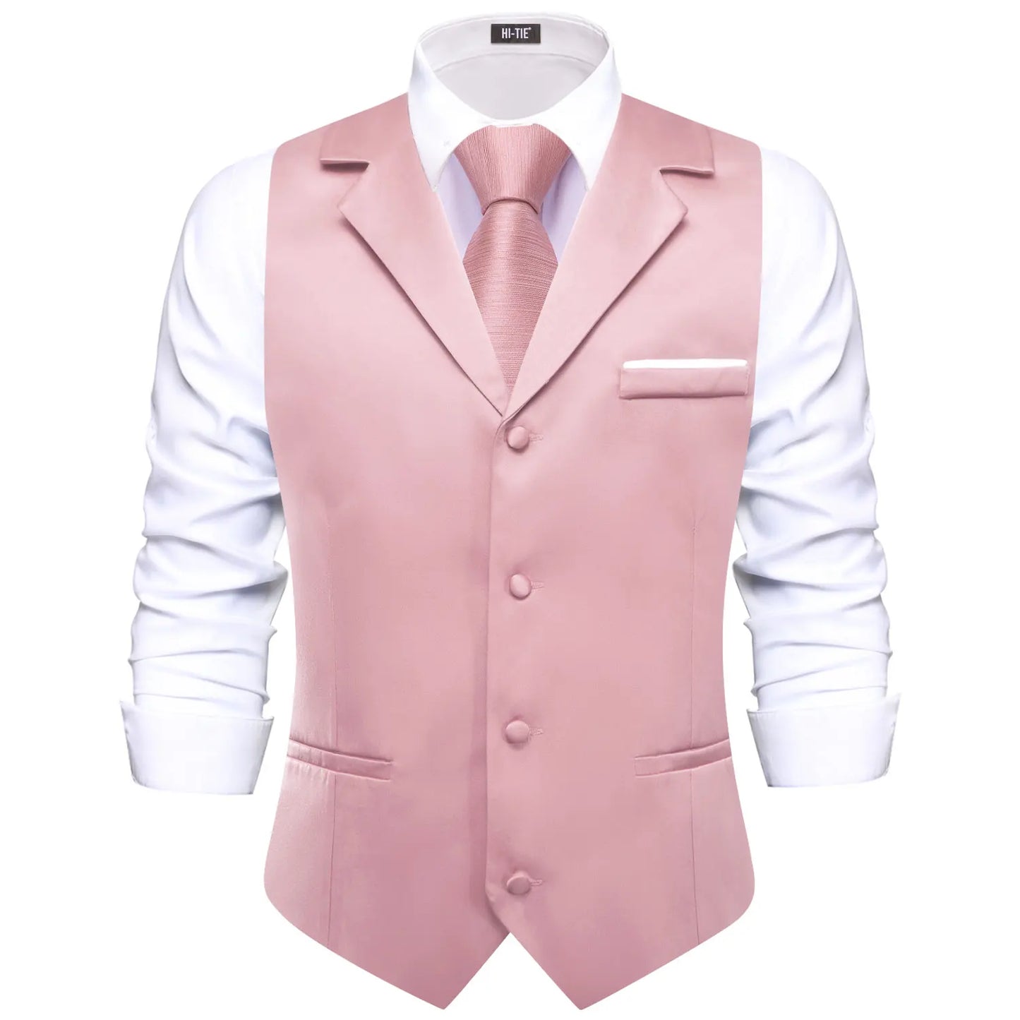 Men Vest With Tie Hi-Tie Champagne Solid V-neck Jacquard Tuxedo Dress Waistcoat Adjustable Jacket