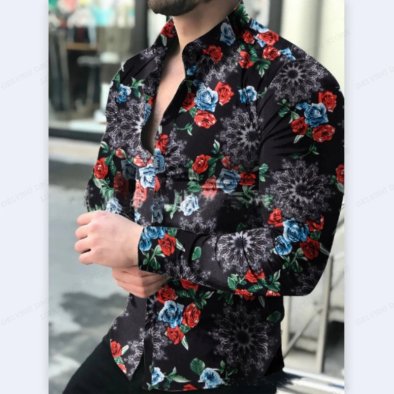 Men's Shirt Hawaii Tropical 3D Printed Floral Pattern Men Shirt Fashion Comfortable Long Sleeve Beach Roll