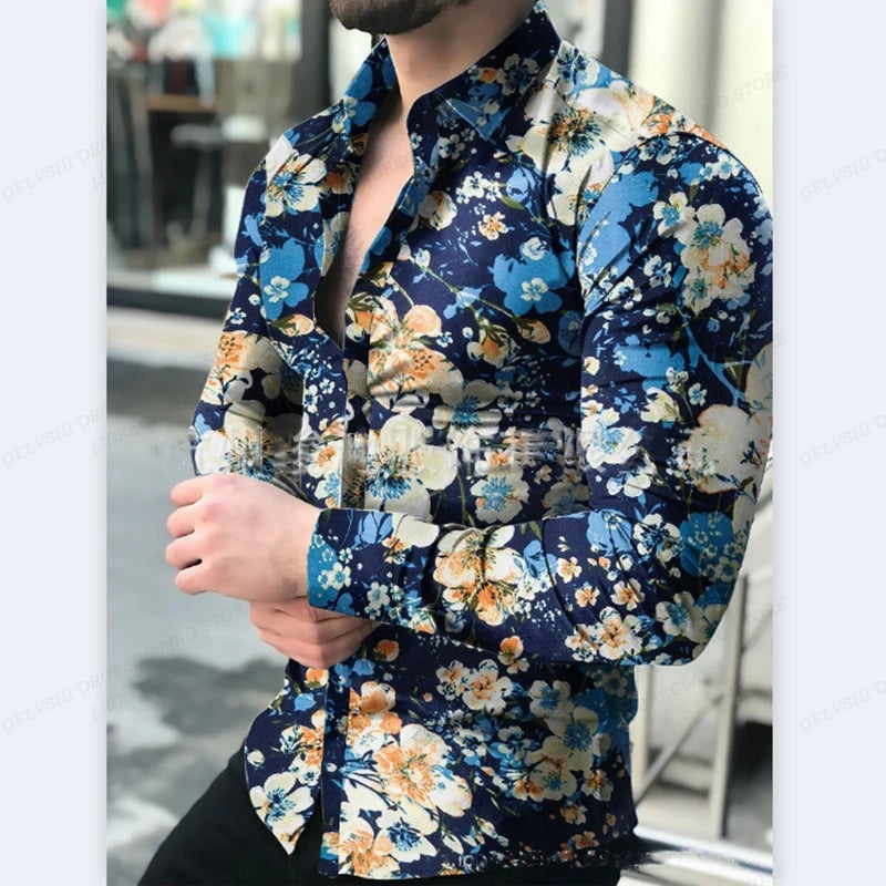 Men's Shirt Hawaii Tropical 3D Printed Floral Pattern Men Shirt Fashion Comfortable Long Sleeve Beach Roll