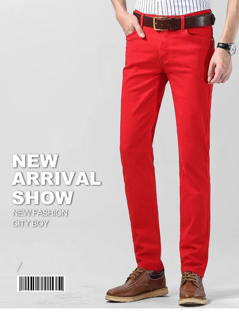 Men's Jeans Casual Pant Stretch Skinny Jeans New Elastic Yellow Pink Red Slim Male Clothing Solid Color Simple Business Trousers