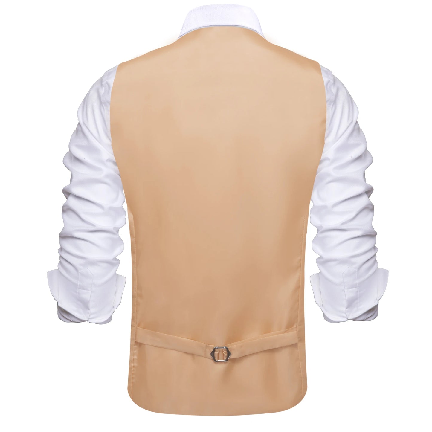Men Vest With Tie Hi-Tie Champagne Solid V-neck Jacquard Tuxedo Dress Waistcoat Adjustable Jacket