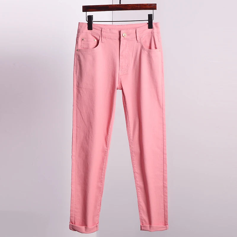 Men's Jeans Casual Pant Stretch Skinny Jeans New Elastic Yellow Pink Red Slim Male Clothing Solid Color Simple Business Trousers